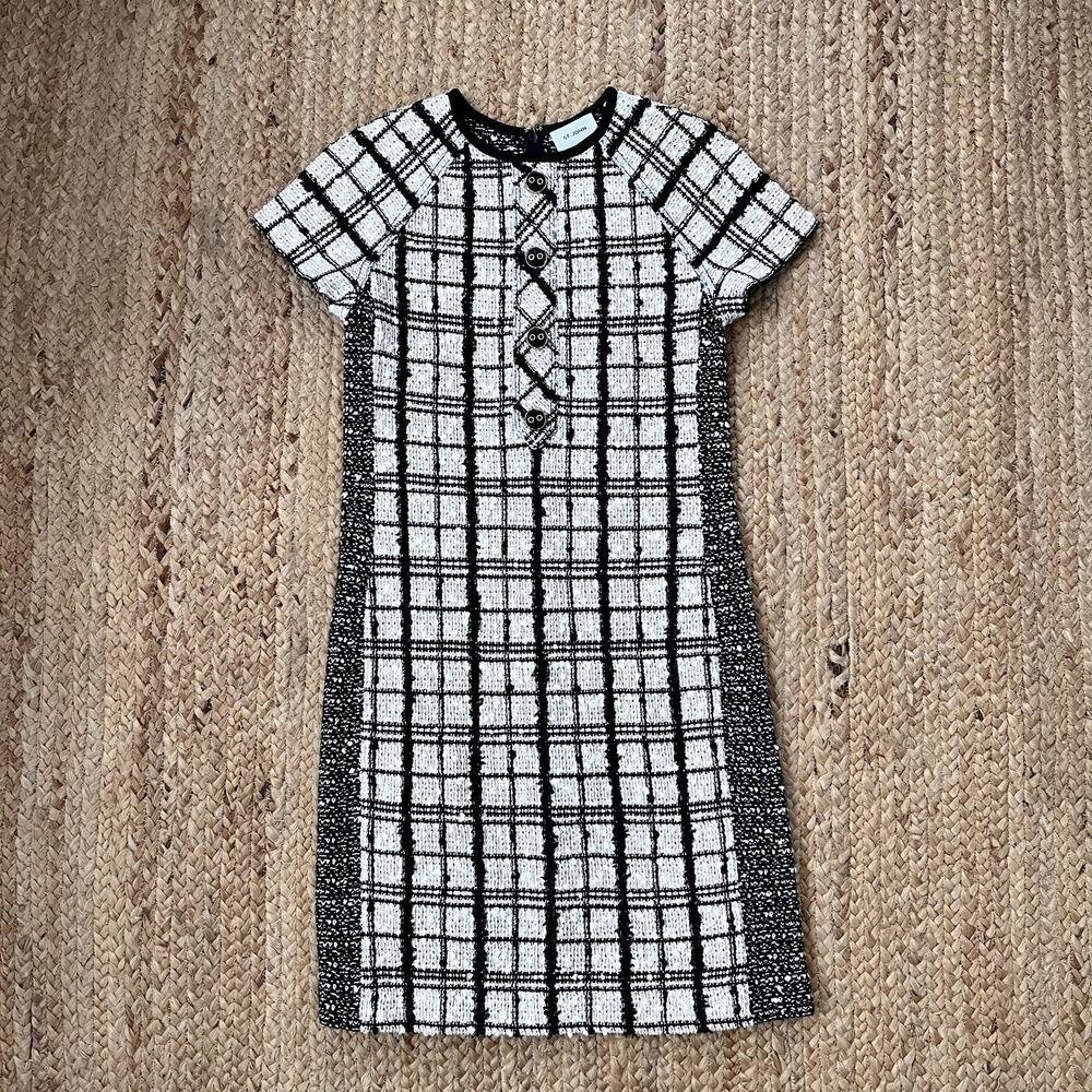 St. John designer plaid tweed midi dress - Picture 3 of 5